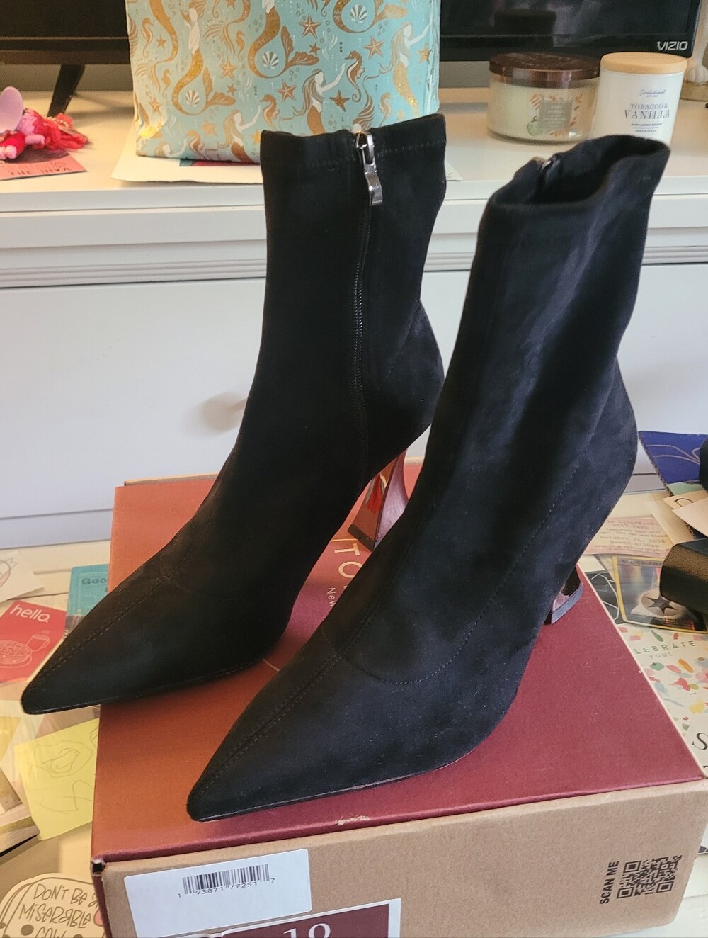 Black Suede Pointed Toe Stiletto Ankle Boots